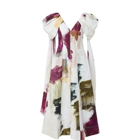Bisou Puff-Sleeve Abstract Printed Flared Dress