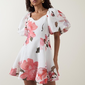 Moderna Puff-Sleeve Floral Mini Dress