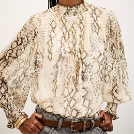 Snakeskin Shirred Blouse