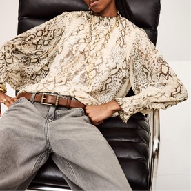 Snakeskin Shirred Blouse