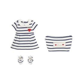 Stripe Heart Dress, Booties & Pouch Three-Piece Set