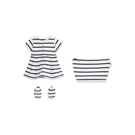 Stripe Heart Dress, Booties & Pouch Three-Piece Set