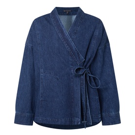 Tie-Front Denim Kimono Jacket