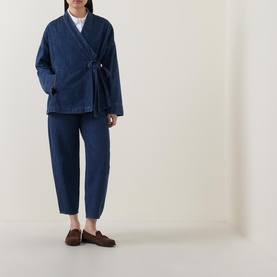 Tie-Front Denim Kimono Jacket