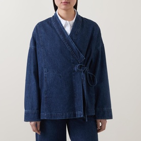 Tie-Front Denim Kimono Jacket
