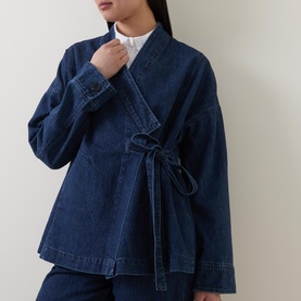 Tie-Front Denim Kimono Jacket