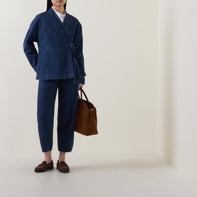 Tie-Front Denim Kimono Jacket