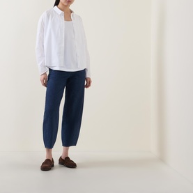 Cropped Denim Tapered Trousers