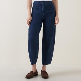 Cropped Denim Tapered Trousers