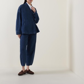 Cropped Denim Tapered Trousers