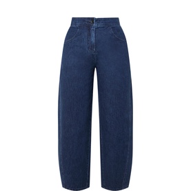 Cropped Denim Tapered Trousers