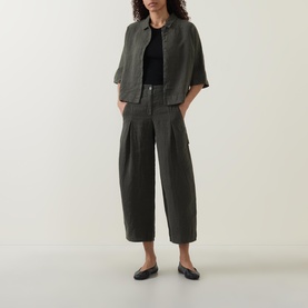 Cropped Barrel Leg Linen Trousers