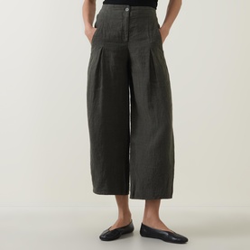 Cropped Barrel Leg Linen Trousers