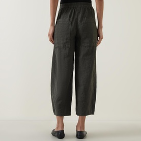 Cropped Barrel Leg Linen Trousers