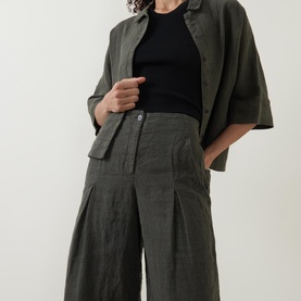 Cropped Barrel Leg Linen Trousers