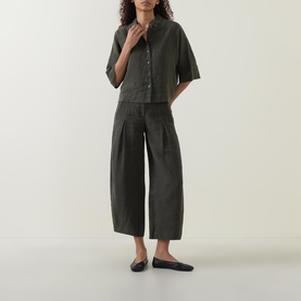 Cropped Barrel Leg Linen Trousers