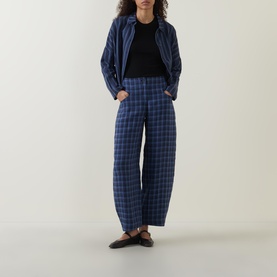 Check Cropped Barrel Leg Trousers