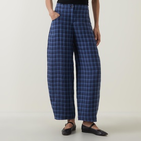 Check Cropped Barrel Leg Trousers