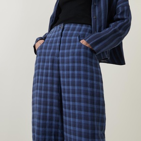 Check Cropped Barrel Leg Trousers