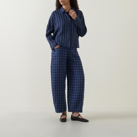Check Cropped Barrel Leg Trousers