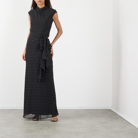 Tie-Fastening Polka Dot Flared Dress