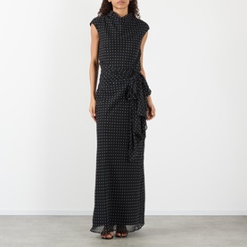 Tie-Fastening Polka Dot Flared Dress
