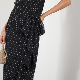 Tie-Fastening Polka Dot Flared Dress