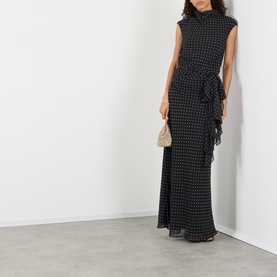 Tie-Fastening Polka Dot Flared Dress