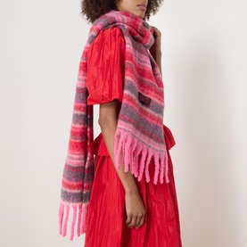 Logo Striped Fluffy Wrap Scarf