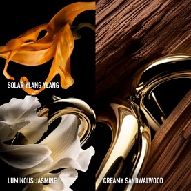 RABANNE Million Gold For Her Parfum 50ml, gold bottle detail with Solar Ylang Ylang, Luminous Jasmine and Creamy Sandalwood ingredient notes