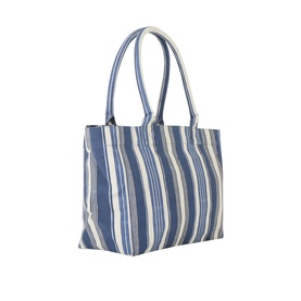 Isabel Marant Yenky Zipped Tote Bag in blue cotton with white stripe pattern, top carry handles, silver-tone hardware and zip fastening