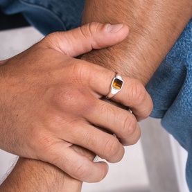 Tiger Eye Cushion Signet Ring