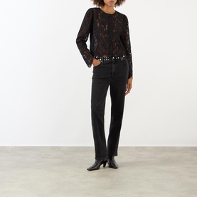 Le Sleek Stud Embellished Straight Leg Jeans