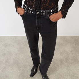Le Sleek Stud Embellished Straight Leg Jeans