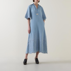 Eyelet Denim Flared Dress