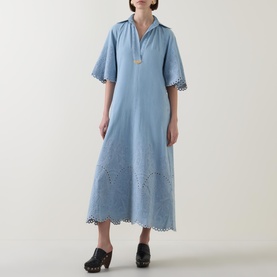 Eyelet Denim Flared Dress