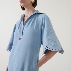 Eyelet Denim Flared Dress
