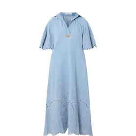 Eyelet Denim Flared Dress