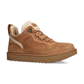UGG Australia Lowmel Shearling Trainers in beige suede with shearling collar, lace-up front, and gum rubber sole