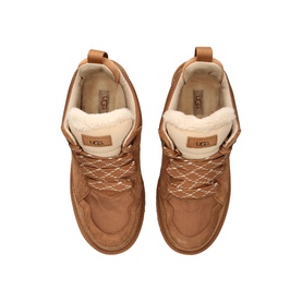 UGG Australia Lowmel Shearling Trainers in beige, top-down view showing cream shearling lining, suede upper and tonal lace detail