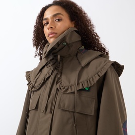 Ruffle Collar Waterproof Parka Jacket