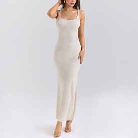 Dara Rose-Embroidered Ribbed Knit Dress