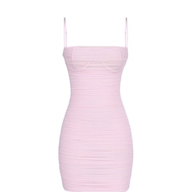 Ella Ruched Mesh Fitted Mini Dress