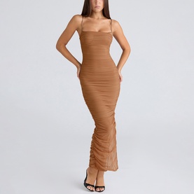 Fornarina Ruched Mesh Form-Fitting Dress