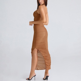 Fornarina Ruched Mesh Form-Fitting Dress