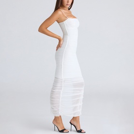 Fornarina Ruched Mesh Form-Fitting Dress