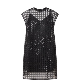 Laren Sequin Mesh Mini Shift Dress