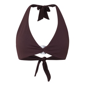 Jets Chocolate Bikini Top with halterneck ties, front ring detail, and tie-front fastening in deep brown nylon-elastane fabric