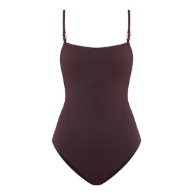 Jets Alessia Textured Swimsuit in Chocolate with square neckline, adjustable straps, ring details and cheeky coverage cut