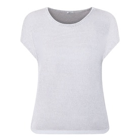 Transit Open-Knit Sweater in light grey with round neck, cap sleeves, open-knit construction and ribbed trim